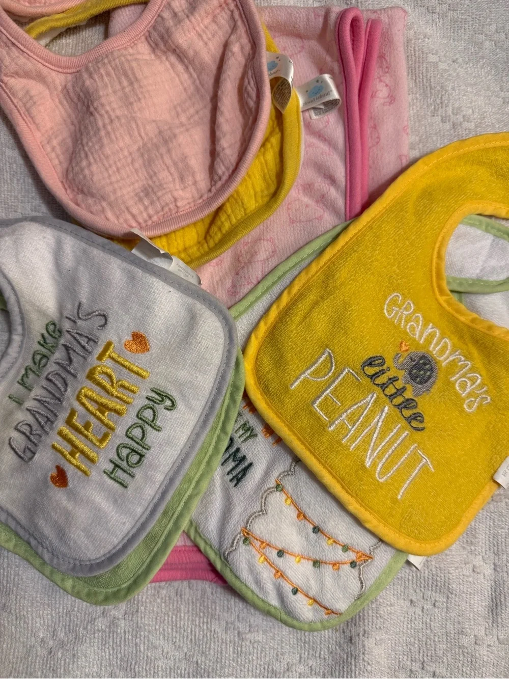 Baby Bib Set - Yellow, Pink, Gray & Green Cotton Bibs
